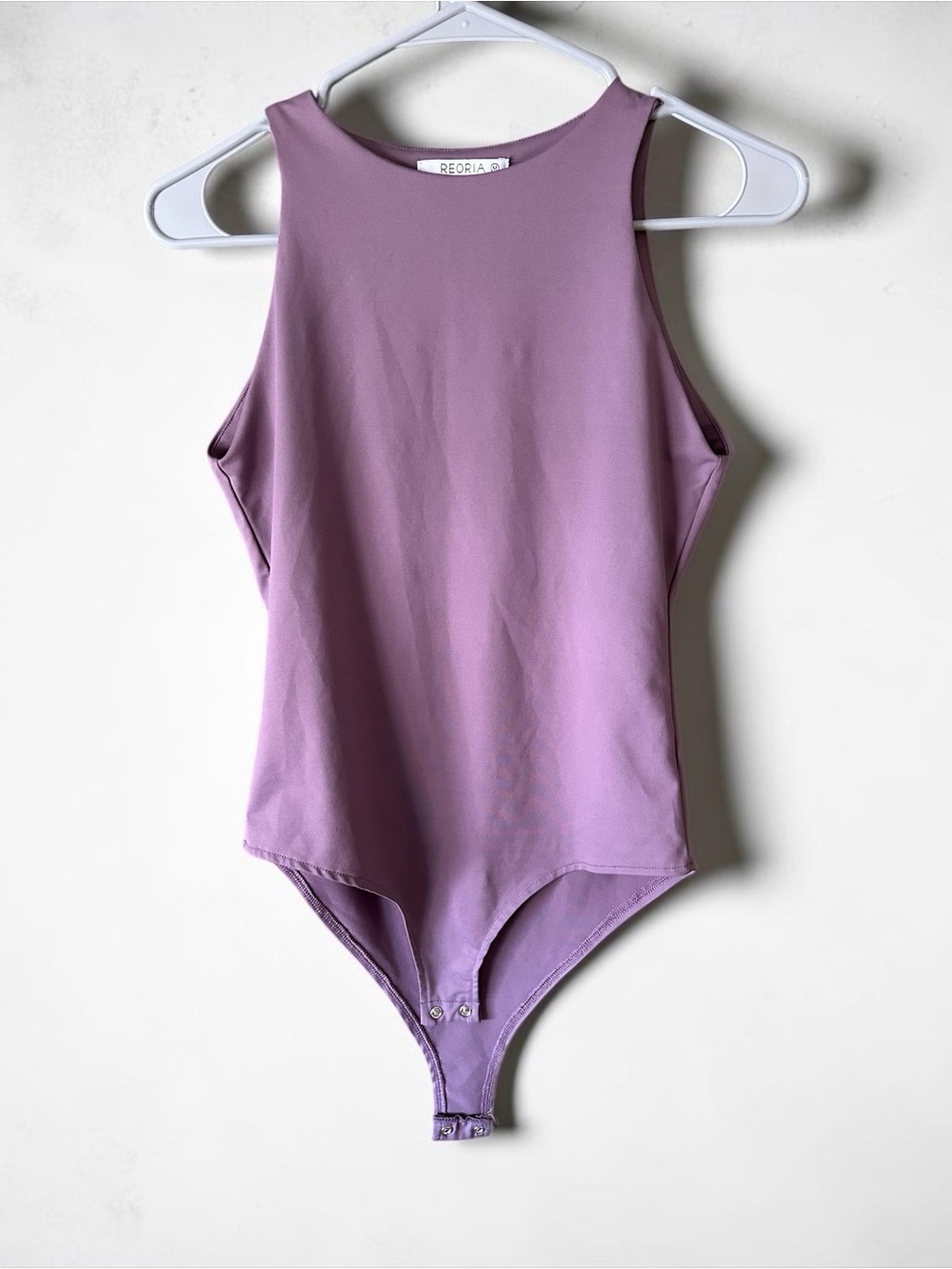 ReoRia Hazy Plum Contour High Neck  Sleeveless Bodysuit Tank. Minimalist